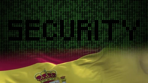 Spain flag - Waving flag on matrix binary code background Stock Footage 321422575