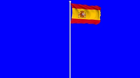 Spain Flag Waving Fluttering on Wind Loopable Green Blue Screen Matte Stock Footage 77570999