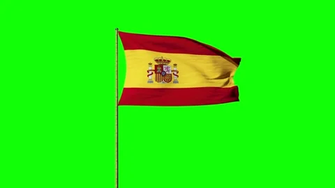 Spain flag waving on green background, 3D animation Stock Footage 247716492