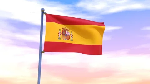 Spain Flag waving in the high wind Video stock 154374818
