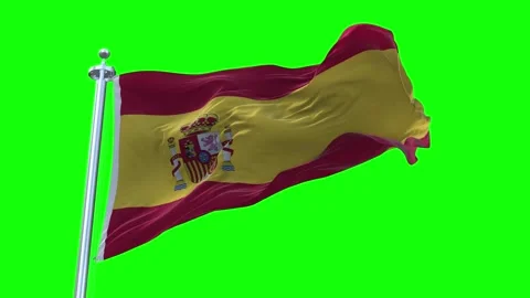 Spain Flag Waving in Loopable and Textured green screen background Stock Footage 296875840