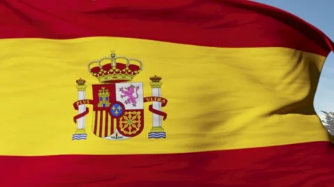 Spain flag waving on sky background, 3D animation Stock Footage 247716475