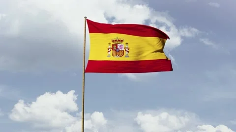 Spain flag waving on sky background, 3D animation Stock Footage 247716485