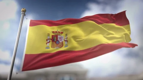 Spain Flag Waving Slow Motion 3D Rendering Blue Sky Background - Seamless L.. Stock Footage 75545960