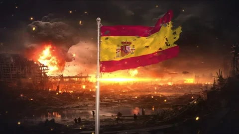 Spain flag waving in war is torn 動画素材 346103401