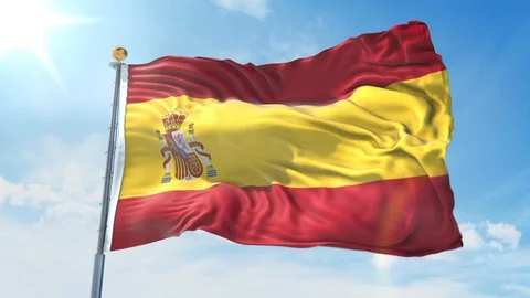 Spain flag waving in the wind against deep blue sky. National theme. Stock Footage 123986048