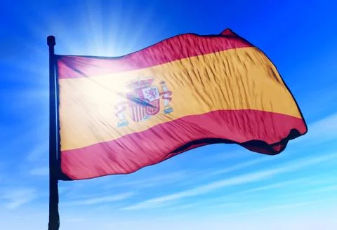 Spain flag waving on the wind 스톡 일러스트