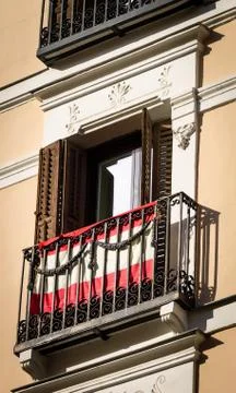 Spain Flag on Window Balcony Stock Photos