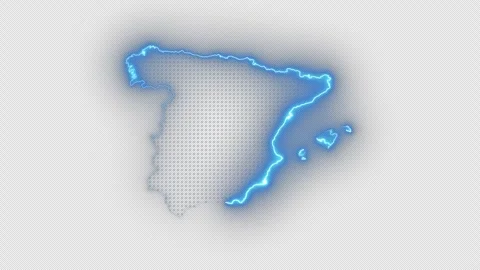 Spain Futuristic Blue Neon Map Border Continuous Loop Transparent Background 4K Vídeo Stock 336723973