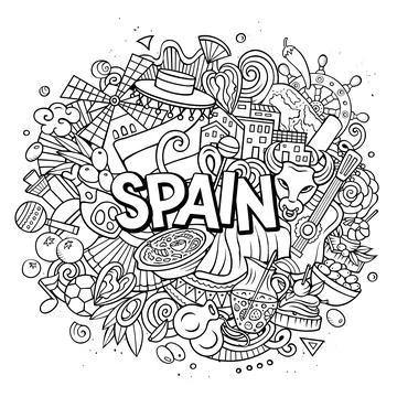 Spain hand drawn cartoon doodle illustration. Funny Spanish design Stock Illustration