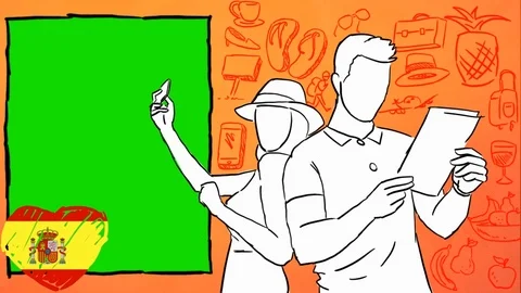 Spain - Hand-drawn - Couple visiting - Illustration Stock Footage 90846068