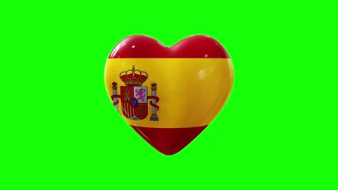 Spain heart flag pop-up animation with bounce effect green screen Stock Footage 314362045