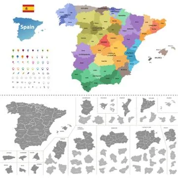 Spain high detailed vector map (colored by autonomous communities) Stock Illustration