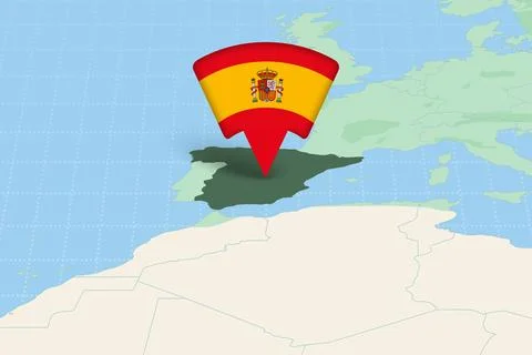 Spain Highlighted on Europe Map with Flag Icon. 库存插图