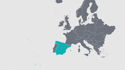 Spain Highlighted on Europe Map Zoom In Country Focus, Alpha Channel 4K 库存影片 341388214