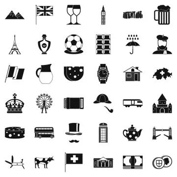 Spain icons set, simple style Stock Illustration