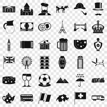 Spain icons set, simple style Illustrazione stock