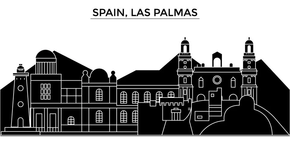 Spain, Las Palmas architecture vector city skyline, travel cityscape with Ilustración de archivo