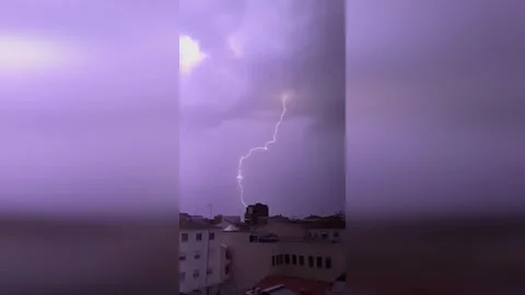 Spain: Lightning Bolt Explodes Over Albacete Spain During Violent Evening... Stock Footage 333867252