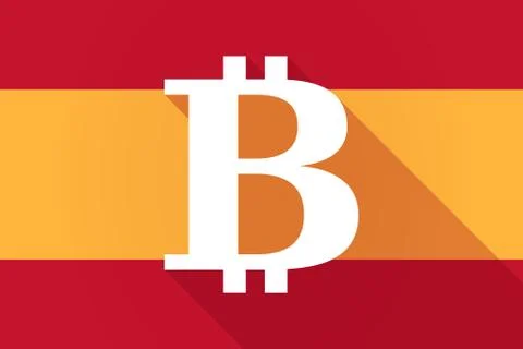 Spain  long shadow flag with a bit coin sign Illustrazione stock