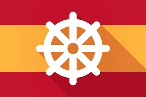 Spain  long shadow flag with a dharma chakra sign Stock Illustration