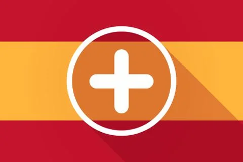 Spain  long shadow flag with a sum sign Stock Illustration