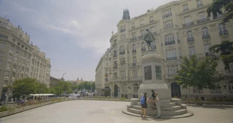 Spain Madrid Plaza-de-las-Cortes-Wide2 422 25FPS Stock Footage 128407559