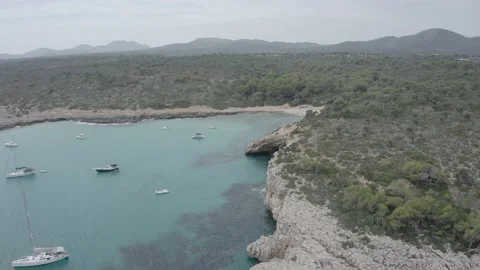 Spain Majorca, beach of Cala Varques, beautiful bay seascape, Mediterranean Sea. Stock Footage 142822327