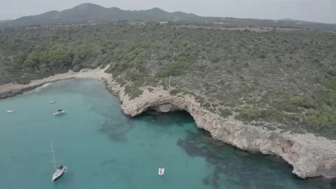Spain Majorca, beach of Cala Varques, beautiful bay seascape, Mediterranean Sea. Stock-Footage 142822344