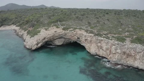 Spain Majorca, beach of Cala Varques, beautiful bay seascape, Mediterranean Sea. Stock Footage 142822349