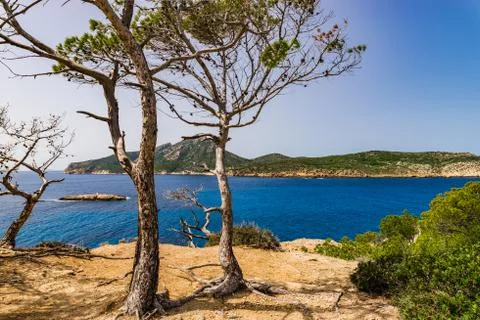 Spain Majorca, beautiful scenery in Sant Elm with view of Sa Dragonera island Stock Photos
