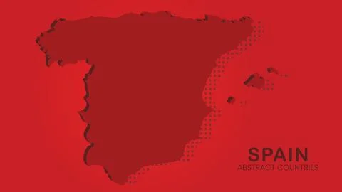 Spain map 3D illustration. Abstract country map with halftone red backgroun.. Stock Illustration