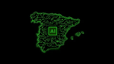 Spain Map AI Chipset Technology Opener Stock Footage 337082271
