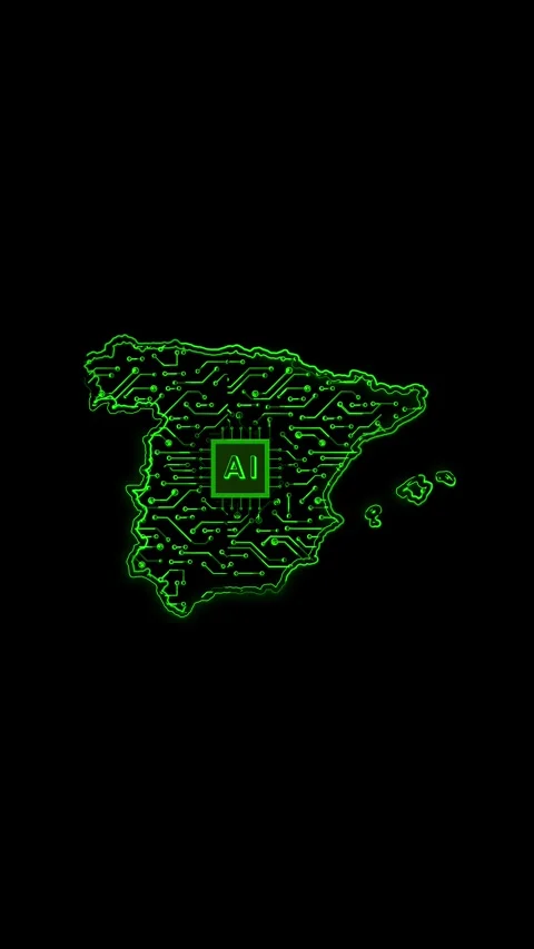 Spain Map AI Chipset Technology Opener Stock Footage 337172768