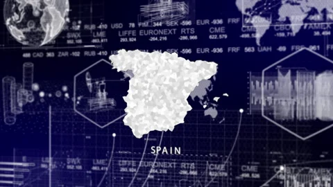 Spain Map Animation Loop | Growth, GDP, Oil Economy &amp; Development Insights Stock Footage 331583611