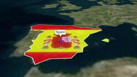 Spain map animation with spain flag highlighted border color, 3d Animated map of Stock Footage 301900842