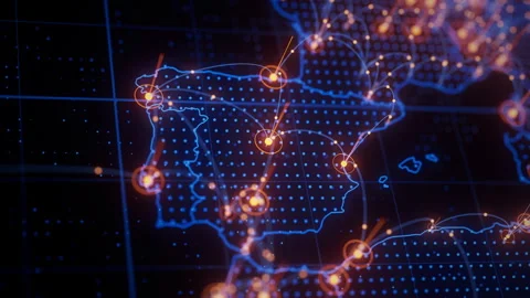 Spain map big data visualization. Futuristic digital map infographic of Iberian Stock Footage 334920267
