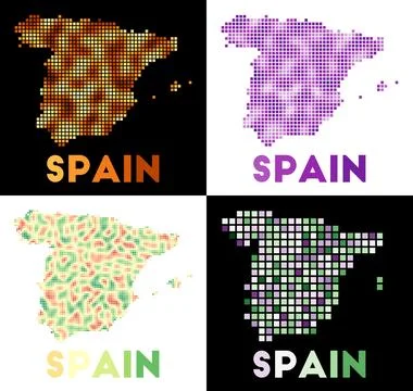 Spain map. Collection of map of Spain in dotted style. Borders of the count.. Stock Illustration