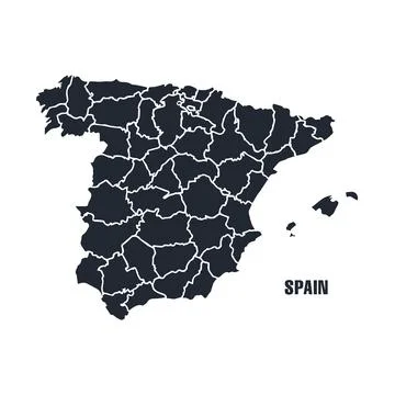 Spain Map Dark Navy Filled with Province Borders Stock Illustration