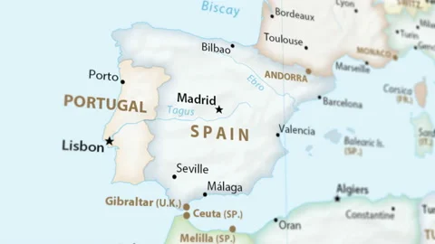 Spain on a Map with Defocus (4K) Stock Footage