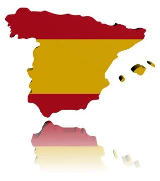 Spain map flag 3d render with reflection illustration Stock Illustration