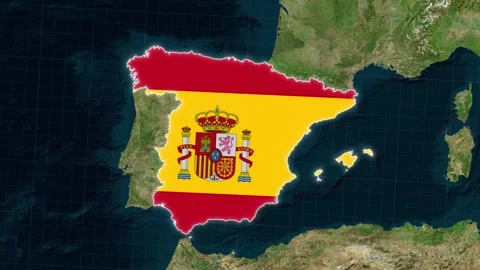 Spain Map With Flag Animation on High Resolution Stock Footage 338379797
