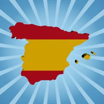 Spain map flag on blue sunburst illustration Stock Illustration