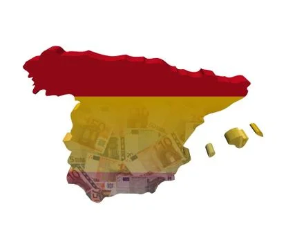 Spain map flag with euros 3d render illustration Stock Illustration