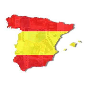 Spain map flag with euros Stock Illustration