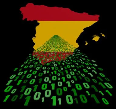 Spain map flag with green binary code foreground illustration Stock Illustration