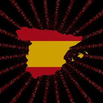 Spain map flag on red hex code burst illustration イラスト素材