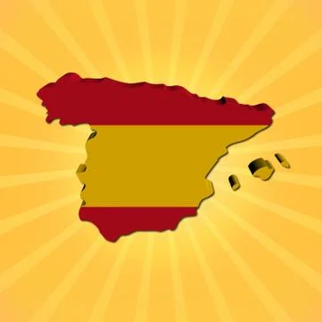 Spain map flag on sunburst illustration Stock Illustration