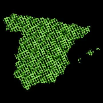 Spain map with green binary code illustration イラスト素材