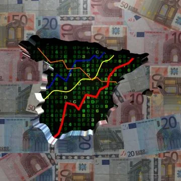 Spain map with hex code and graphs on euros illustration Stock Illustration